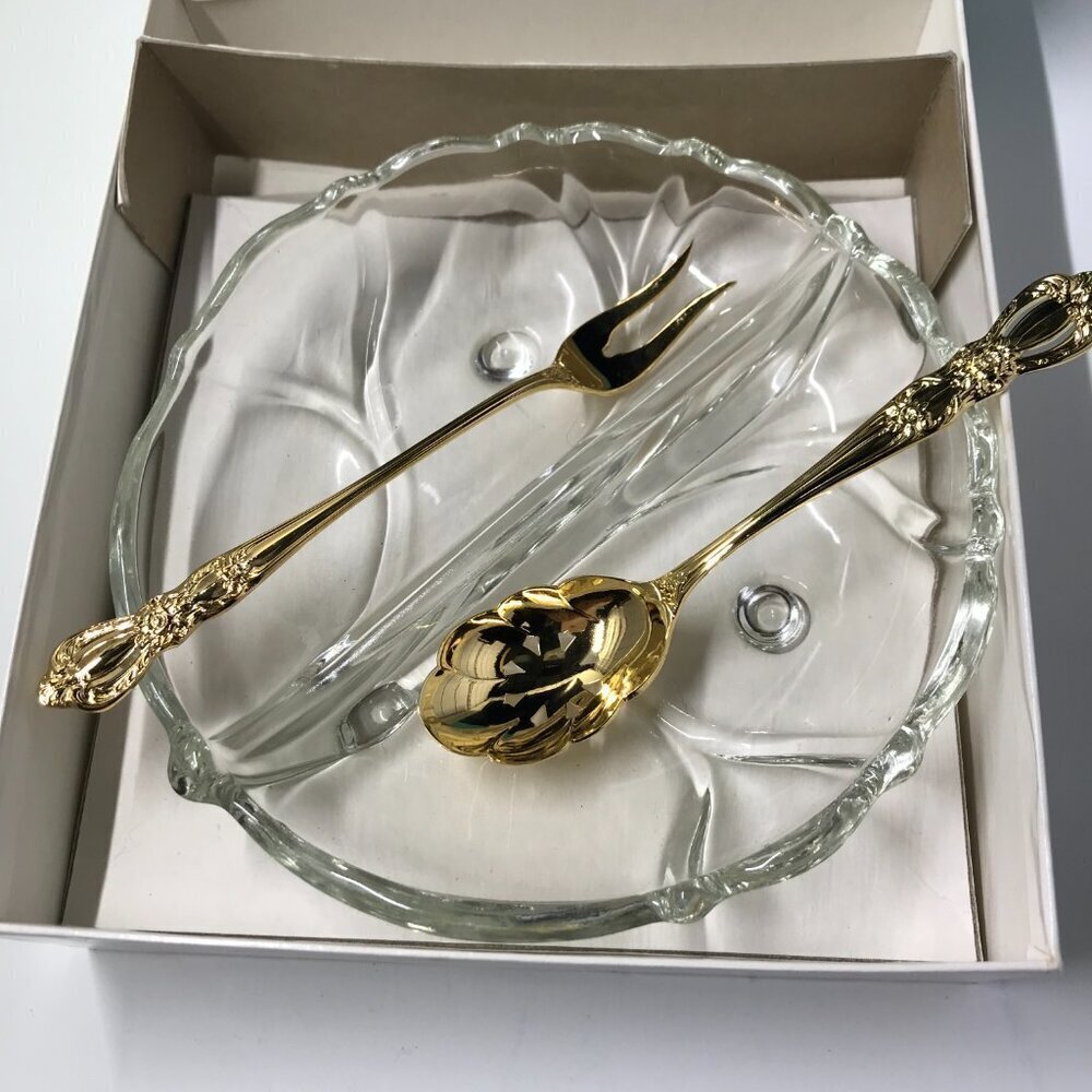 Vintage 1847 Rogers Bros Magic Rose 3 -Piece Relish Set gold electroplate - Picture 3 of 8